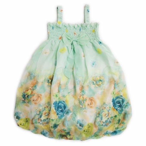 Little Girls Teal Rose Strap Bow Floral Chiffon Baby Doll Dress 24M-8 - SophiasStyle.com